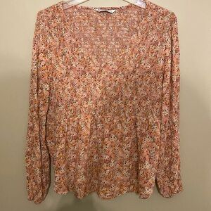 Sonoma Misses Floral Print Smocked Bodice peasant Boho Top